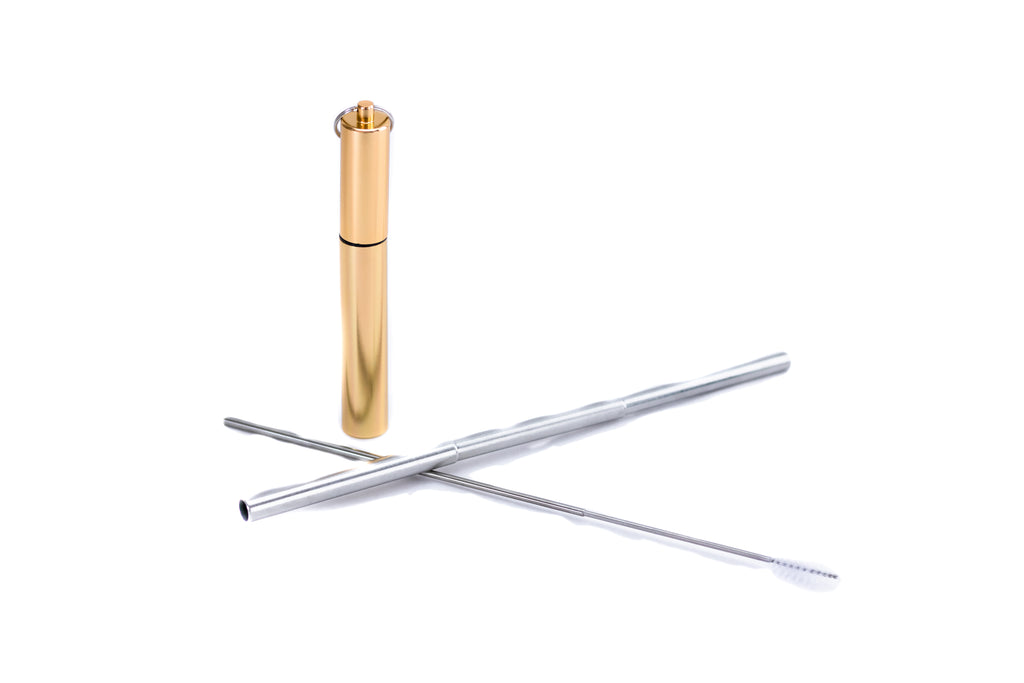 Extendable Stainless Steel Straw in Gold Case : Travel Straw Collection