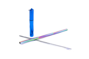Extendable Rainbow-Colored Stainless Steel Straw in Blue Carrying Case : Travel Straw Collection
