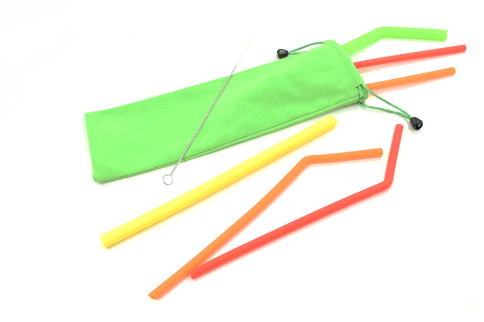 6-Piece Silicone Straw Set with Lime Green Bag : Silicone Collection